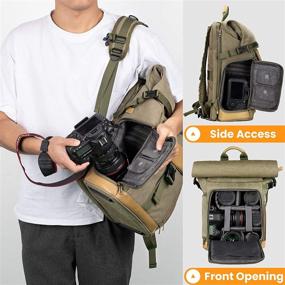 img 1 attached to 📷 Waterproof Canvas Camera Backpack with Detachable Laptop Compartment & Rain Cover - DSLR SLR Mirrorless Cameras Video Camcorder Photography Bag in Green by TARION