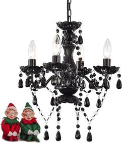 img 2 attached to 💎 Exquisite Black Chandelier: Small Crystal, Mini Acrylic, 4 Light Modern Pendant Fixture