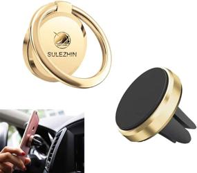 img 4 attached to Phone Ring Holder For Hand Finger Kickstand 360° Rotation Metal Ring Grip With Magnetic Phone Car Mount Holder Car Air Vent Magnetic Mount Car Phone Holder For IPhone 11 Pro Xs Max XR X 8(Gold)