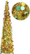 🎄 hmasyo 5 foot collapsible pop up christmas tinsel tree with lights - colorful sequin artificial christmas pencil tree decorations for home, apartment, party - indoor & outdoor use (golden) logo