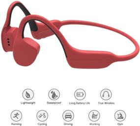 img 3 attached to 🎧 TJ Open Ear Headphones - Next-Gen Wireless Sport Bluetooth Headsets: Bone Conductive Technology, Mic, Long Battery, Ultra-Lightweight (Red)