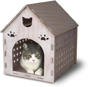 img 4 attached to Fully Assembled MadeTerra Wooden Cat Shelter - Plywood Kitty House for Cats, Rabbits, and Small Dogs