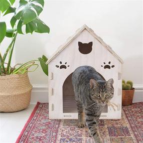 img 3 attached to Fully Assembled MadeTerra Wooden Cat Shelter - Plywood Kitty House for Cats, Rabbits, and Small Dogs