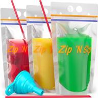 🥤 100 zip 'n sip drink pouches with straw hole - disposable smoothie juice pouches for adults and kids - heavy duty sealable double zipper leak proof stand up pouch with bottom gusset - bpa free logo