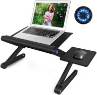 🖥️ laptop table with adjustable height, portable laptop stand for bed, sofa, office - includes 2 cpu cooling fans, detachable mouse pad - ideal for workstation, notebook, reading logo