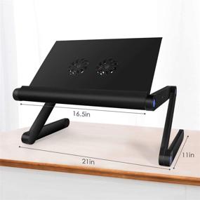 img 1 attached to 🖥️ Laptop Table with Adjustable Height, Portable Laptop Stand for Bed, Sofa, Office - Includes 2 CPU Cooling Fans, Detachable Mouse Pad - Ideal for Workstation, Notebook, Reading