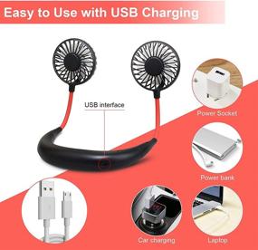 img 1 attached to Portable Neck Fan - 2Pack rechargeable personal fan for handsfree cooling in black | USB powered, 3 speeds | Ideal for travel, camping, office, and outdoor activities
