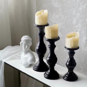 img 1 attached to 🕯️ Set of 3 Elegant Black Pillar Candle Holders – Stylish Candlestick Holder Stands for Home Coffee Table Decor, Dining or Living Room Centerpiece - Ideal Wedding Gift