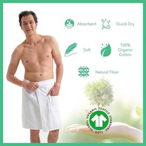 img 3 attached to 🧖 Organic Turkish Cotton Mens Towel Wrap - Ultra-Soft Bath Towel with Convenient Hook and Loop Fastener. Ideal for All-Day Comfort. (White)