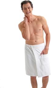 img 4 attached to 🧖 Organic Turkish Cotton Mens Towel Wrap - Ultra-Soft Bath Towel with Convenient Hook and Loop Fastener. Ideal for All-Day Comfort. (White)