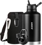 🥤 large 64 ounce insulated water bottle with straw - aozex stainless steel half gallon water jug - wide mouth sports metal water bottle with bpa-free spout lid - black logo