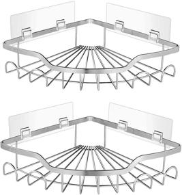 img 3 attached to 🚿 HBlife Corner Shower Caddy - Rustproof Stainless Steel Shower Organizer with 8 Hooks, No Drilling Shower Rack for Bathroom - 2 Pack Silver