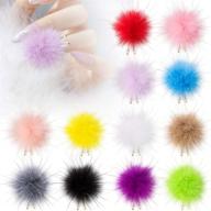 🎀 12pcs detachable nail art fluffy pom balls - enhance your nail designs with removable 3d plush fur balls and magnetic base - elegant pompon nail accessories with pearl pendants for manicure tips logo