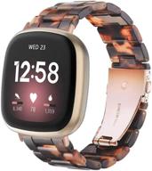 🌹 ayeger resin wristband: stylish fitbit versa 3/sense replacement band with rose gold tortoise design logo