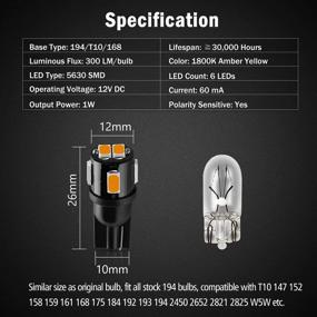 img 3 attached to 🌟 BRISHINE 194 Amber Yellow LED Bulbs - Ultra-bright 5630 Chipsets - T10 W5W Replacement for Car Interior Map Dome Door Courtesy License Plate Lights - Pack of 10