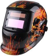 🔥 welding helmet solar powered auto darkening hood: adjustable shade range 4/9-13 with flaming skull design for mig tig arc welder mask shield logo