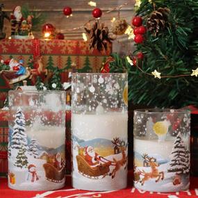 img 2 attached to DRomance White Christmas Glass Flickering Flameless Candles Battery Operated with 10-Key Remote and Timer Set of 3 Real Wax Holiday LED Window Pillar Decor Candles - Santa Decal, Sizes 3 x 4, 5, 6 Inches