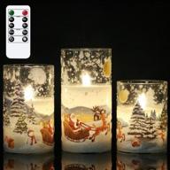 dromance white christmas glass flickering flameless candles battery operated with 10-key remote and timer set of 3 real wax holiday led window pillar decor candles - santa decal, sizes 3 x 4, 5, 6 inches логотип