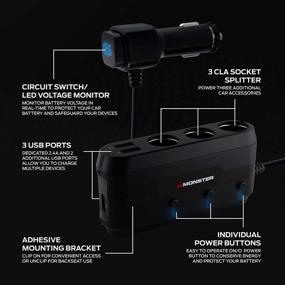 img 2 attached to 💪 Powerful Monster 6-Port All-in-One Car CLA Adapter/Splitter with USB-A Ports, CLA Sockets, and LED Voltage Monitor