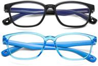 👓 coasion kids blue light blocking glasses 2 pack, tr frames unbreakable anti eye strain eyewear for boys girls age 3-9 (clear blue+black) - enhance seo logo