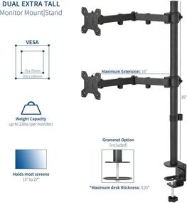 img 1 attached to ВИВО СТЕНД-V012T - Дополнительно высокий стойка для 2 мониторов размером до 27 дюймов, полностью регулируемые выдвижные руки с 39-дюймовым вертикальным столбом.