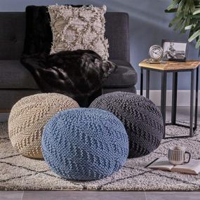 img 2 attached to 🛋️ Stylish and Comfortable: Christopher Knight Home Austin Knitted Cotton Pouf in Beige