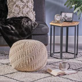 img 3 attached to 🛋️ Stylish and Comfortable: Christopher Knight Home Austin Knitted Cotton Pouf in Beige