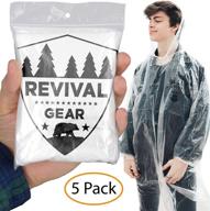 revival gear disposable rain ponchos (5 pack) - top rated clear family rain poncho for women, men & kids - outdoor camping raincoat & jacket with adjustable drawstring hood - lightweight & packable emergency rain coat логотип