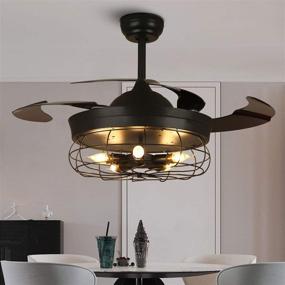 img 3 attached to 🔌 CROSSIO 36" Vintage Retro Industrial Chandelier Ceiling Fan with Lights - Reversible Remote-Controlled Black Caged Fandelier for Bedroom and Dining Room