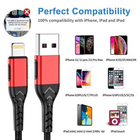 img 1 attached to Apple MFi Certified iPhone Charger Cable - 3Pack 1FT USB A Cable for Fast Charging, Durable iPhone Charging Cord Compatible with iPhone Xs Max/XS/XR/X/8/7/6S/6/Plus/SE/iPad - Red