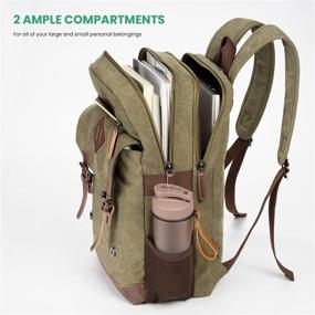 img 2 attached to 🎒 Modoker Vintage Backpack for Men Women with USB Charging Port - Army Green, Fits 15.6" Laptop and Tablets