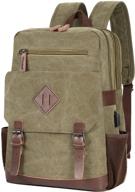 🎒 modoker vintage backpack for men women with usb charging port - army green, fits 15.6" laptop and tablets logo