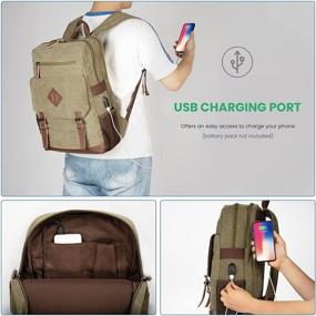 img 3 attached to 🎒 Modoker Vintage Backpack for Men Women with USB Charging Port - Army Green, Fits 15.6" Laptop and Tablets