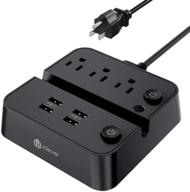 🔌 iclever power strip с usb и 3 розетками, 4 портами usb для зарядки, удлинителем на 10а 5 футов, двойным переключателем, защитой от перегрузки, подставкой для телефона / планшета для путешествий, офиса и отеля - черный логотип