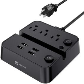 img 4 attached to 🔌 iClever Power Strip с USB и 3 розетками, 4 портами USB для зарядки, удлинителем на 10А 5 футов, двойным переключателем, защитой от перегрузки, подставкой для телефона / планшета для путешествий, офиса и отеля - черный