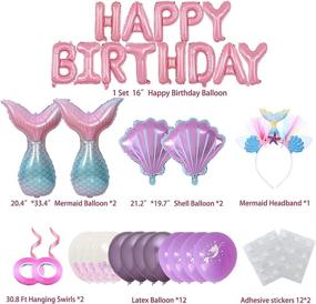 img 1 attached to 🧜 34 Pack Mermaid Happy Birthday Decorations Set for Girls – Includes Headband, Pink & Purple Baby Shower Party Supplies, Background Décor with Happy Birthday Balloons Banner, Hanging Swirls, Inflatable Foil Balloons, Reusable Latex Balloons – Ideal for Kids & Adult Birthday Party