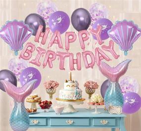 img 3 attached to 🧜 34 Pack Mermaid Happy Birthday Decorations Set for Girls – Includes Headband, Pink & Purple Baby Shower Party Supplies, Background Décor with Happy Birthday Balloons Banner, Hanging Swirls, Inflatable Foil Balloons, Reusable Latex Balloons – Ideal for Kids & Adult Birthday Party