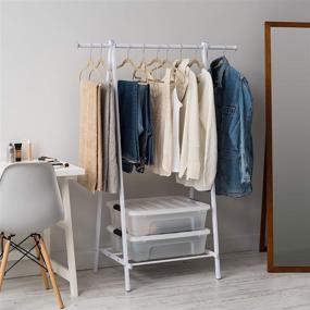 img 3 attached to 👗 IRIS USA MGR-1 Standing Garment Metal Clothing Rack: Versatile Storage Solution with Bottom Shelf, White