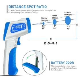 img 1 attached to 🌡️ HOLDPEAK 981C Non Contact Digital Laser Infrared Thermometer -58 to 1022℉ (-50 to 550℃) with 9V Battery, Instant-Read, Data Hold, High/Low Temperature Warning