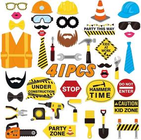 img 3 attached to 🚧 41Ct Construction Photo Booth Props & Truck Centerpieces: Ultimate Party Decorations for Kids Birthday Construction Party Zone - Includes Backdrop, Supplies, and Favors