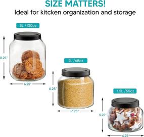 img 3 attached to 🍯 Clear Glass Jars - Set of 3 Kitchen Canisters with Lids for Sugar, Flour, Coffee - Cookie Jars with 50, 68, 100 Ounce Sizes