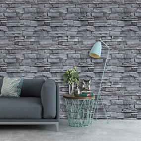 img 4 attached to 🧱 Grey Brick Peel and Stick Wallpaper | 17.7"x236" | 3D Brick Self Adhesive Removable | Waterproof Backsplash Wall Paper | Shelf Drawer Liner Vinyl Film