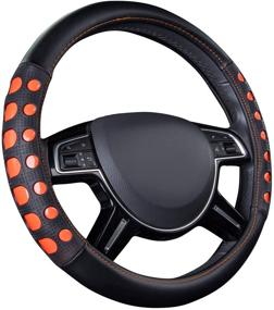 img 4 attached to 🚗 Двухслойная яркая цветная крышка на руль спортивного дизайна из зеркальной кожи - универсальный размер, идеально подходит для внедорожников, седанов, грузовиков и автомобилей (черный и коралловый)