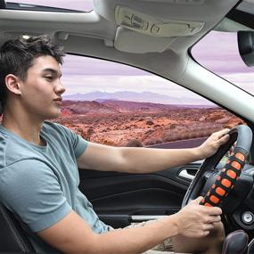 img 1 attached to 🚗 Двухслойная яркая цветная крышка на руль спортивного дизайна из зеркальной кожи - универсальный размер, идеально подходит для внедорожников, седанов, грузовиков и автомобилей (черный и коралловый)