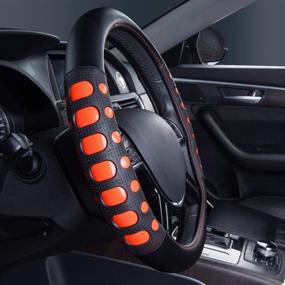 img 3 attached to 🚗 Двухслойная яркая цветная крышка на руль спортивного дизайна из зеркальной кожи - универсальный размер, идеально подходит для внедорожников, седанов, грузовиков и автомобилей (черный и коралловый)