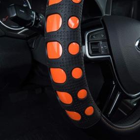 img 2 attached to 🚗 Двухслойная яркая цветная крышка на руль спортивного дизайна из зеркальной кожи - универсальный размер, идеально подходит для внедорожников, седанов, грузовиков и автомобилей (черный и коралловый)