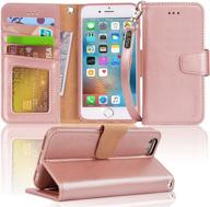 📱 arae iphone 6s / iphone 6 wallet case - premium pu leather, wrist strap, kickstand, card pockets - rosegold 4.7 inch logo