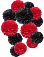 🌺 vibrant paper flower tissue pom poms party supplies: set of 12 in black and red logo