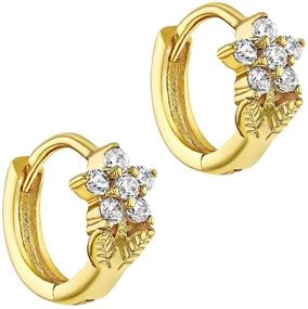 img 3 attached to Elegant Gold Plated Flower CZ Huggie Earrings for Young Girls - A Radiant Jewelry Gift for Birthdays or Holidays