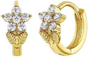 img 4 attached to Elegant Gold Plated Flower CZ Huggie Earrings for Young Girls - A Radiant Jewelry Gift for Birthdays or Holidays